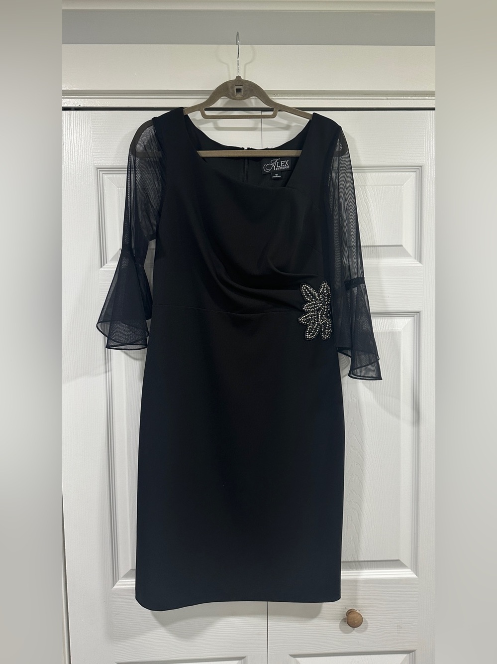Alex Evenings Black Midi Dress with Beaded Floral Accent